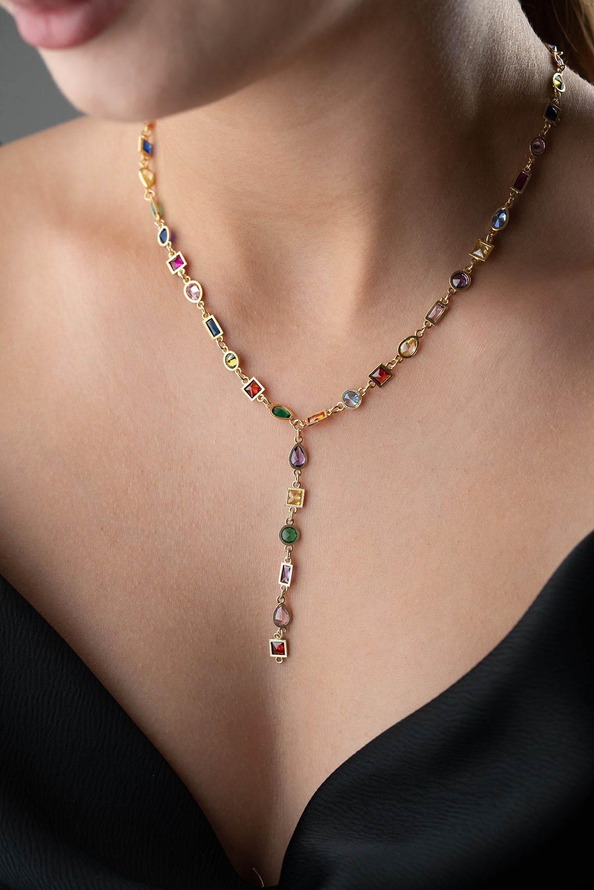 Collier Serenay Y avec des pierres colorées - 925 argent