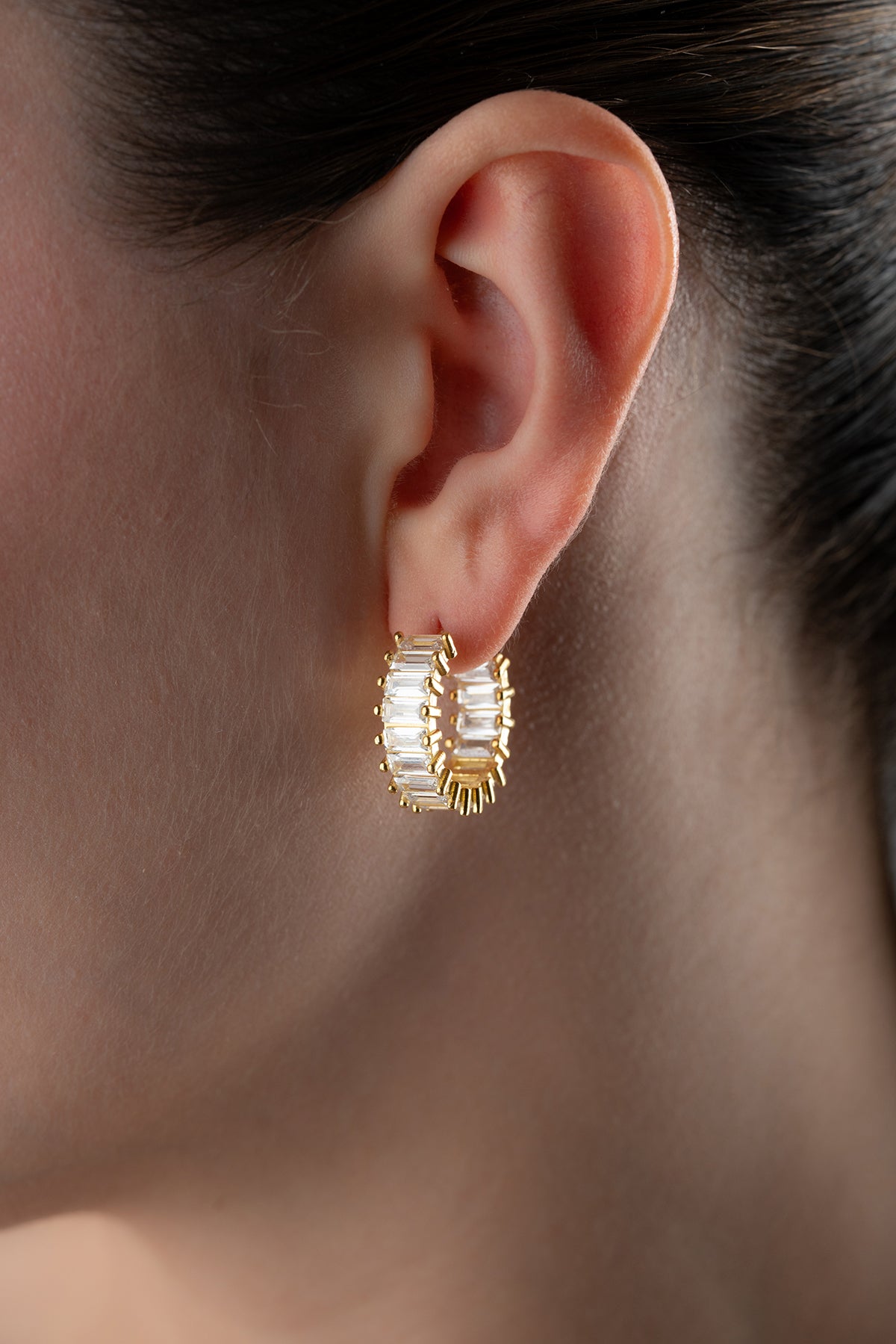Creolen Met Baguette Zirkonia – 925 Zilver – Verguld