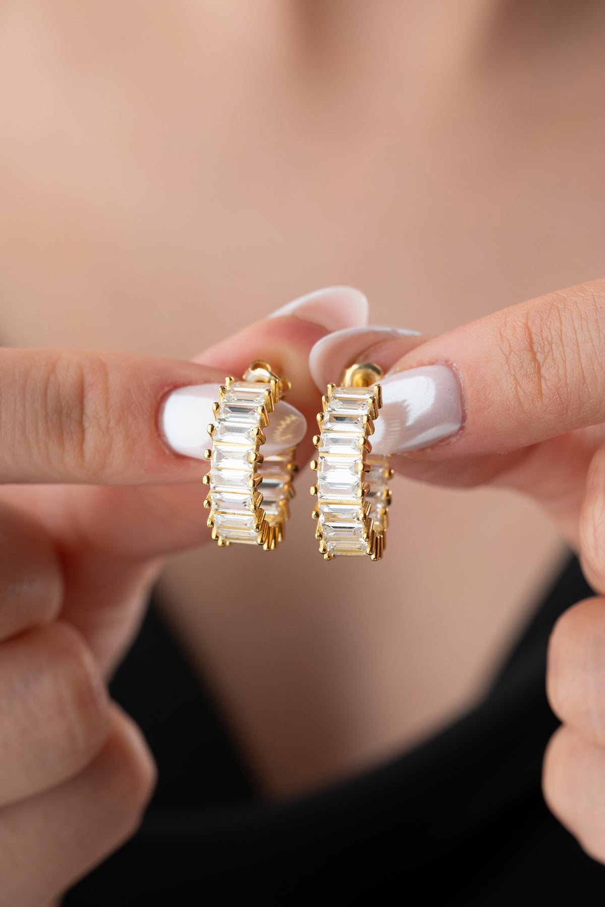 Creolen Met Baguette Zirkonia – 925 Zilver – Verguld