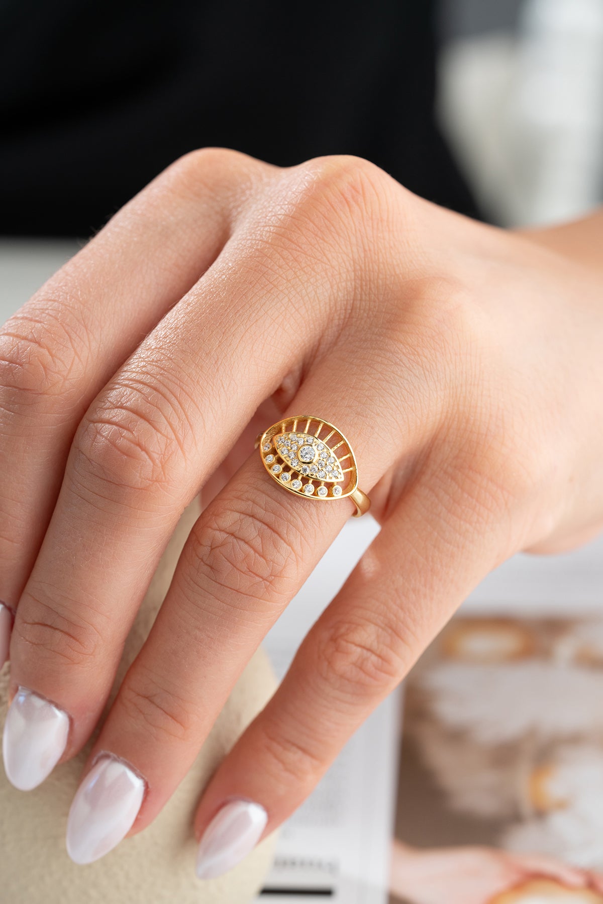 925 Silver Blue Aura Eye Ring