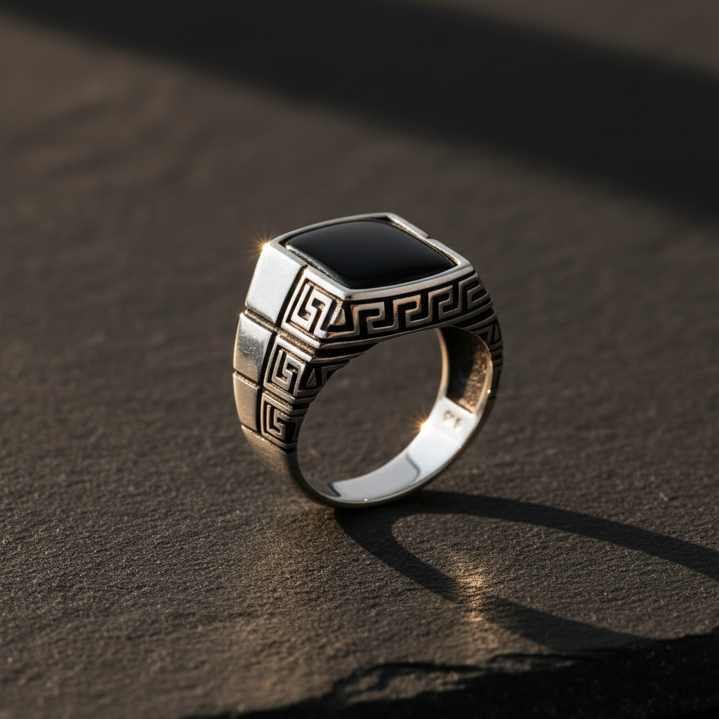 Bague pour homme en argent avec onyx