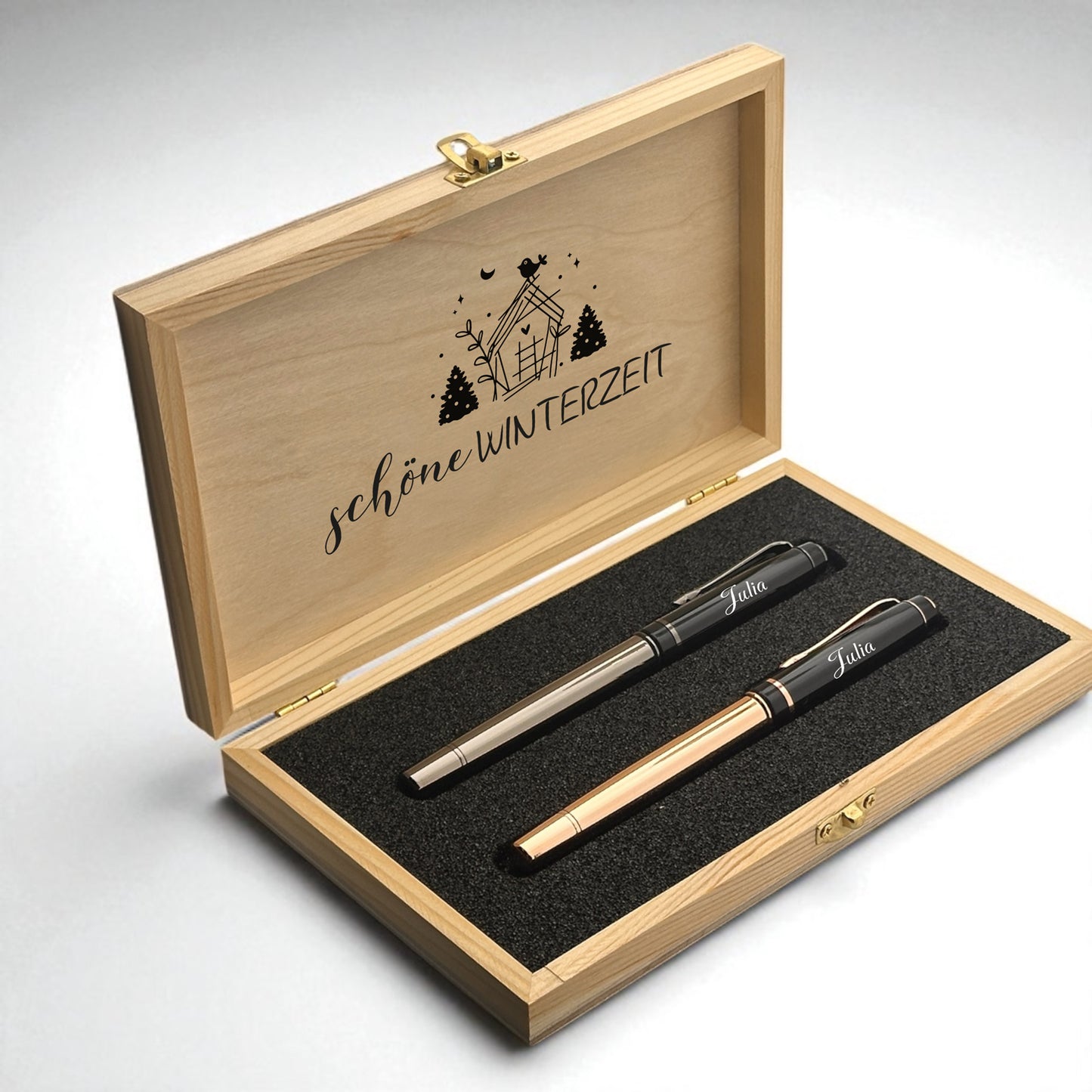 Coffret de stylos cadeau de Noël personnalisé – avec nom dans une boîte en bois de luxe