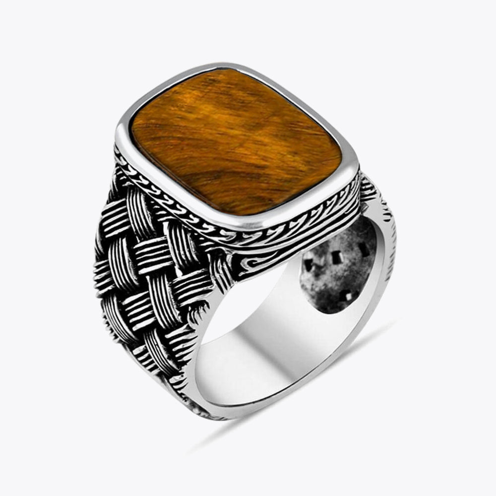 Bague pour homme en argent 925 avec pierre d'oeil de tigre ORTBL105