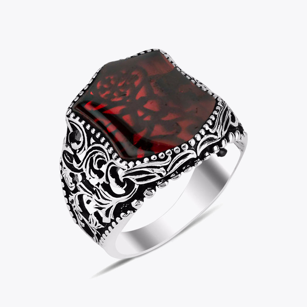 Bague pour homme en argent 925 avec pierre d'agate rouge ORTBL171