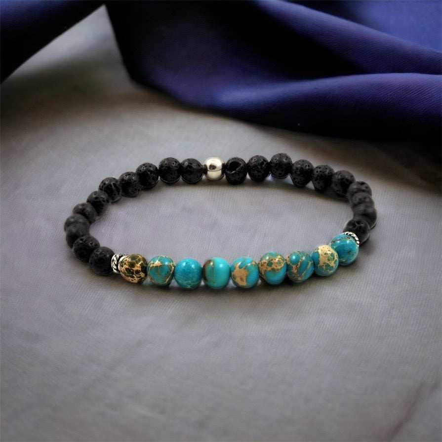 Bracelet Perlé Variscite et Lave