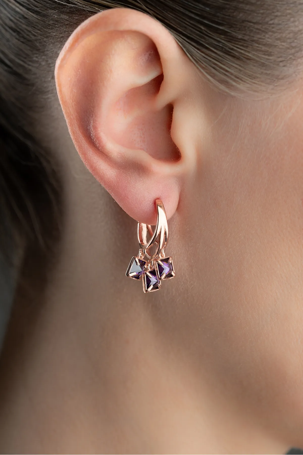Paarse Gloed Oorbellen – 925 Sterling Zilver met Roségoud
