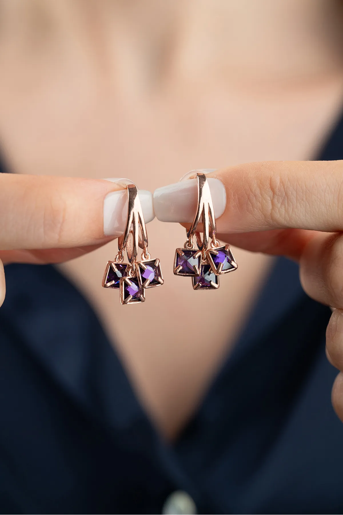 Paarse Gloed Oorbellen – 925 Sterling Zilver met Roségoud