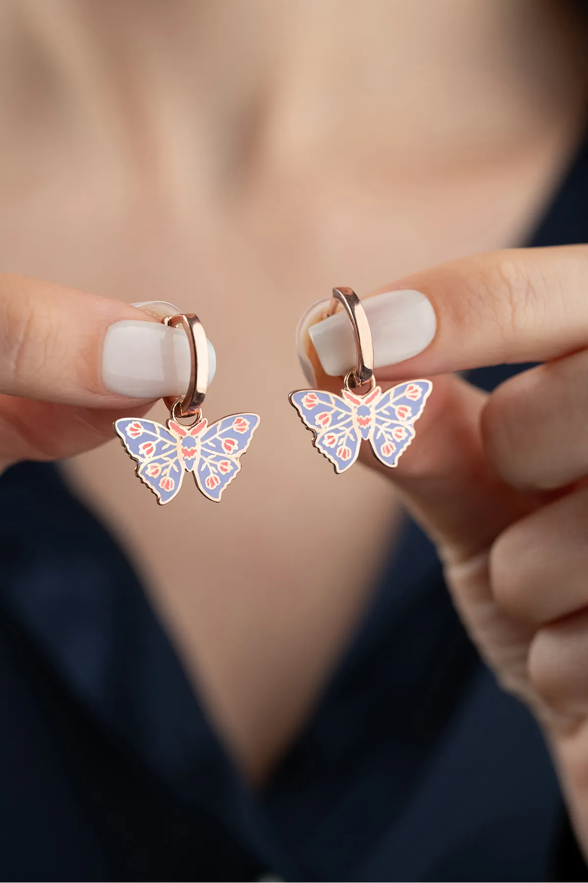 Kleurrijke Vleugels Oorbellen – 925 Sterling Zilver met Roségoud