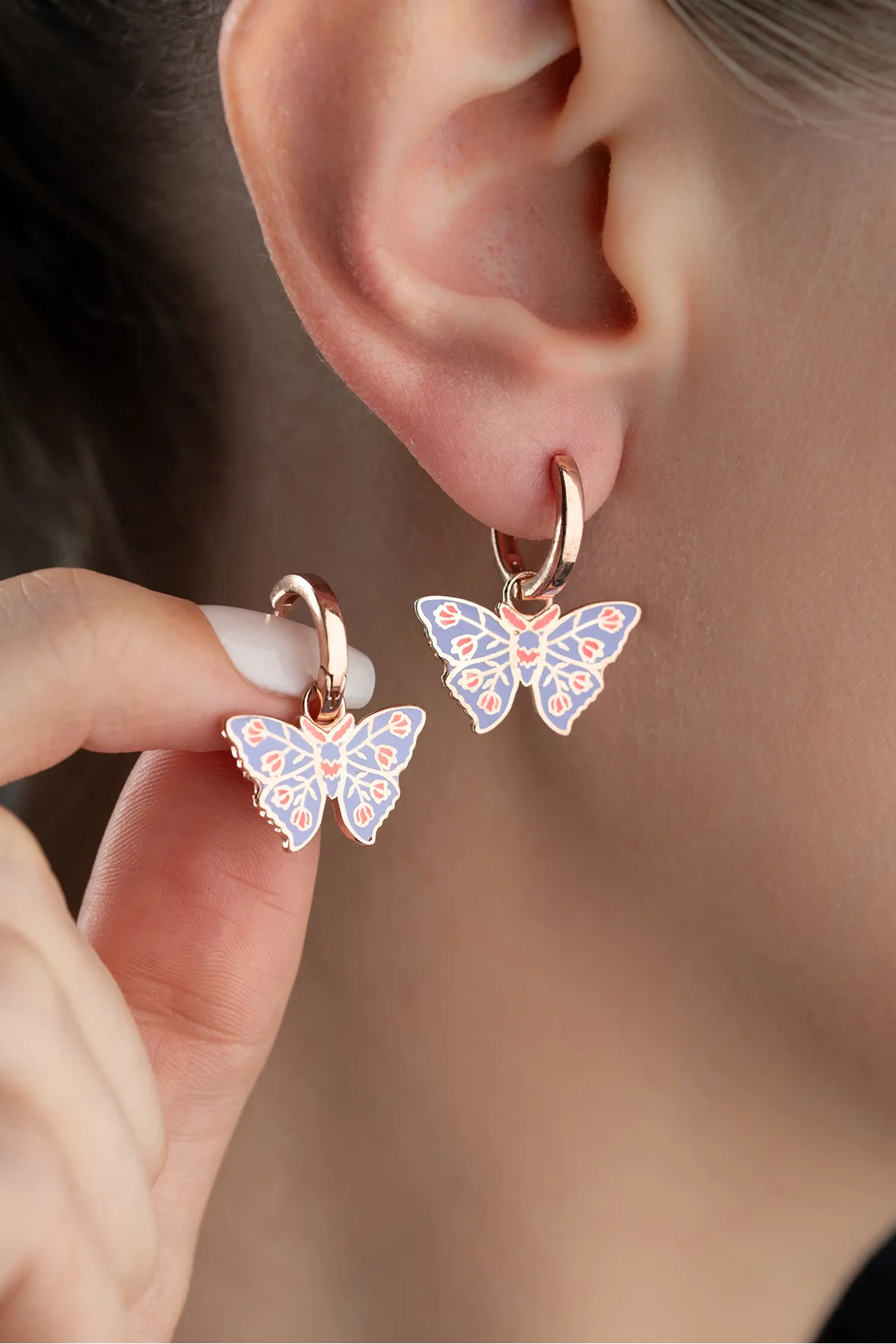 Kleurrijke Vleugels Oorbellen – 925 Sterling Zilver met Roségoud