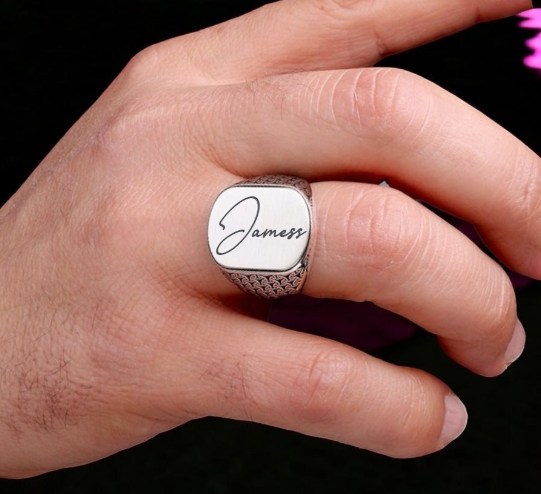 925 Anneau d'hommes en argent sterling avec son propre nom Gravure -1