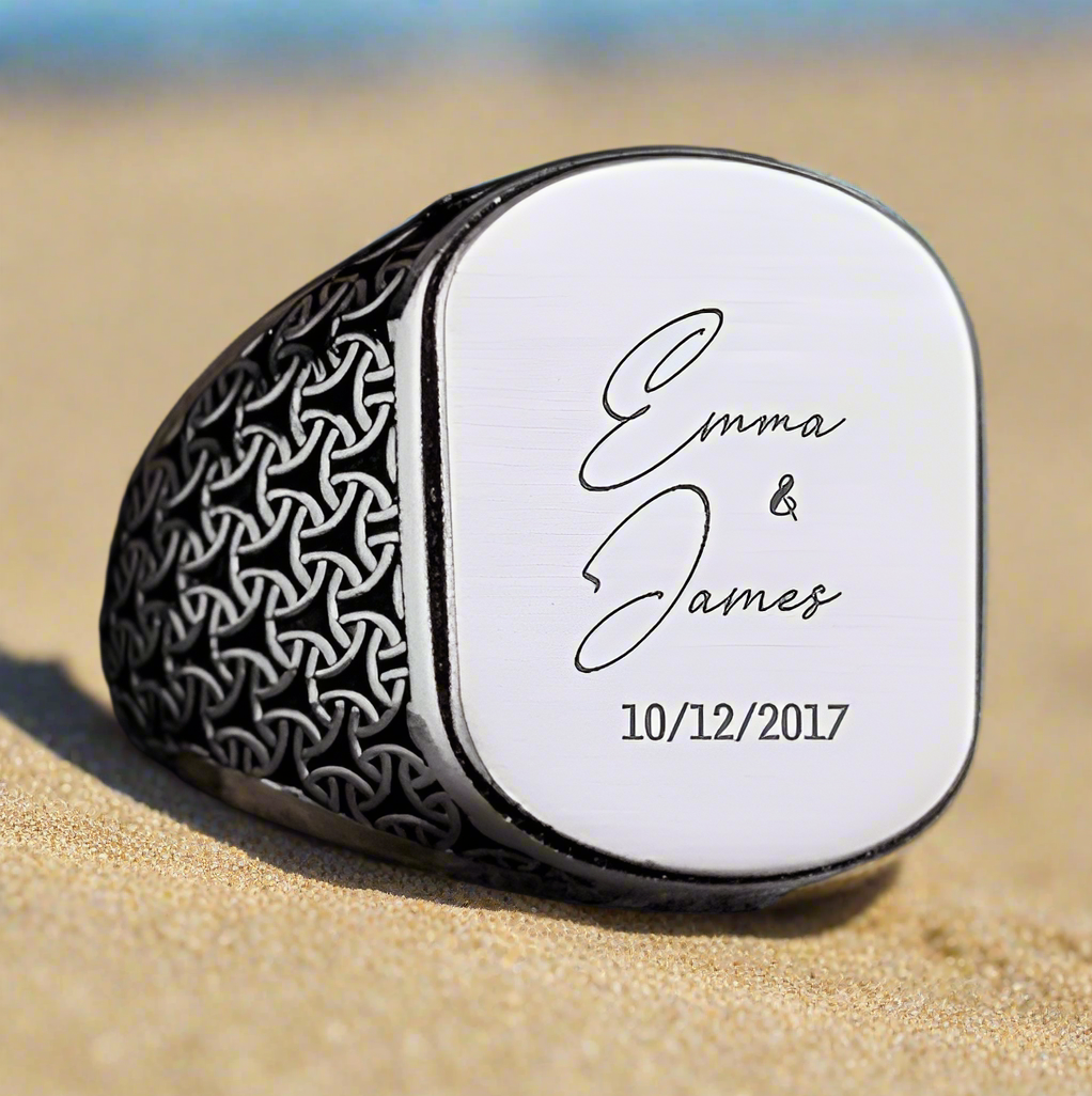 925 Anneau d'hommes en argent sterling avec son propre nom Gravure -2