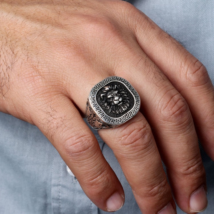 Bague en argent sterling 925 avec motif tête de lion