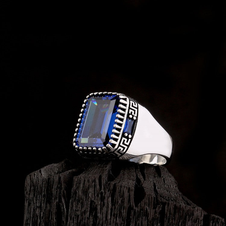 Bague homme en argent avec pierre bleue
