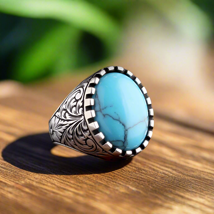 925 Anneau d'hommes en argent sterling avec pierre turquoise