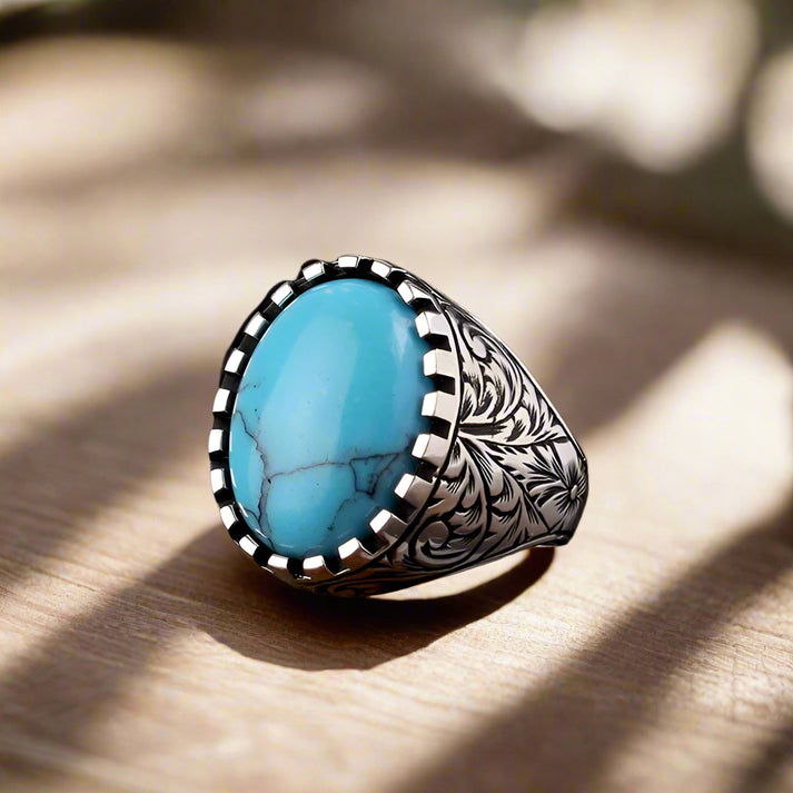 925 Anneau d'hommes en argent sterling avec pierre turquoise