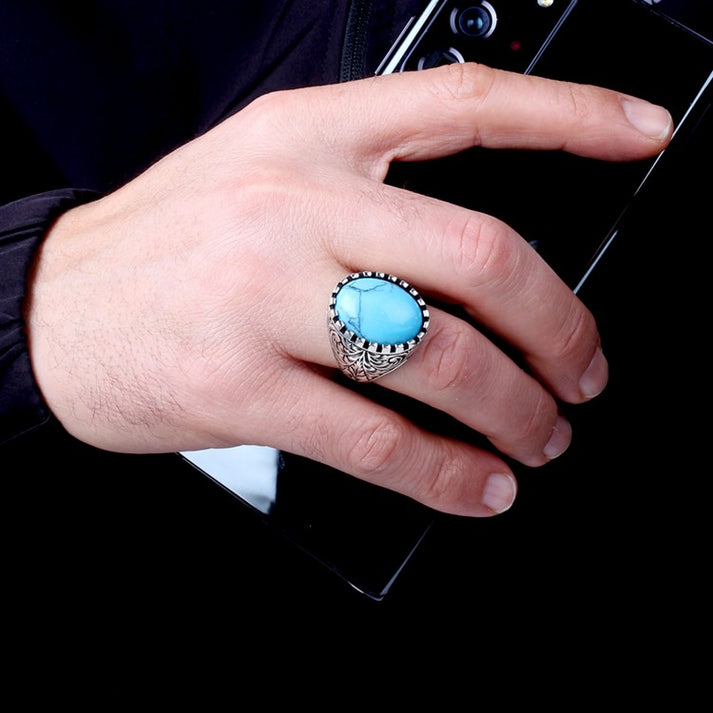 925 Anneau d'hommes en argent sterling avec pierre turquoise