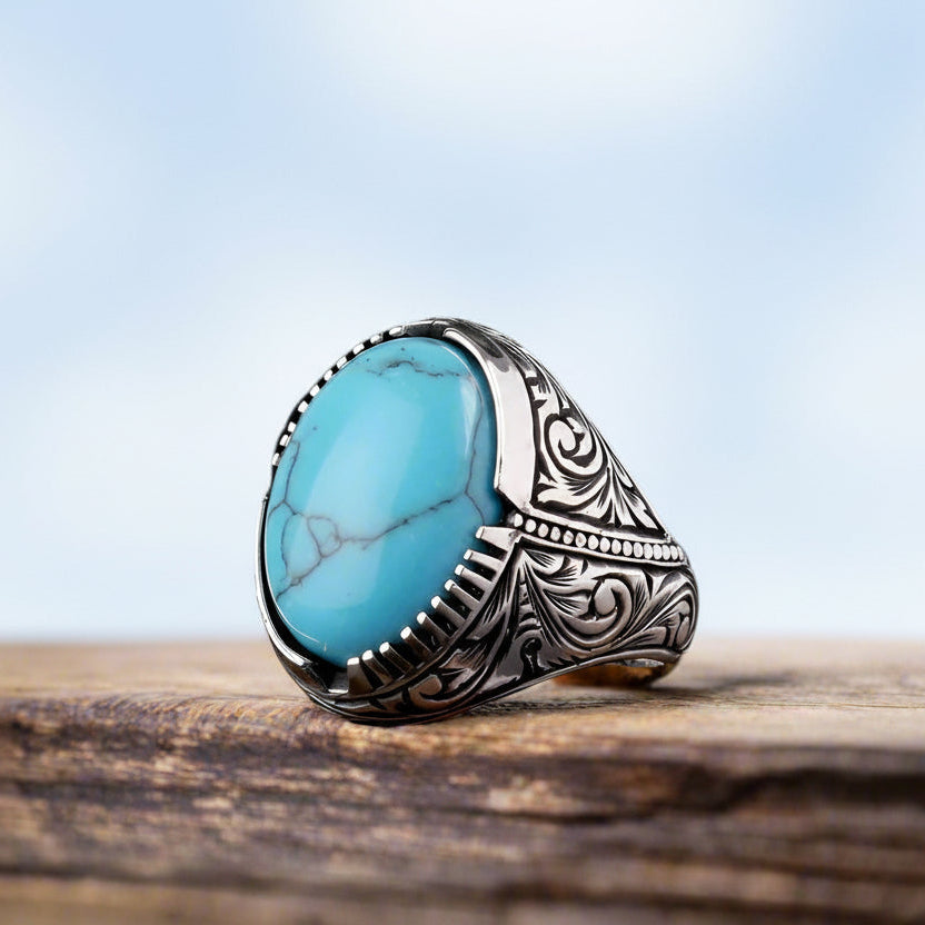 925 Anneau d'hommes en argent sterling avec pierre turquoise
