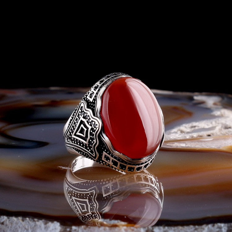 Bague pour homme en argent avec pierre d'agate