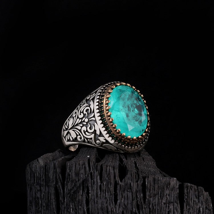 Anneau d'hommes avec paraiba pierre - 925 argent sterling