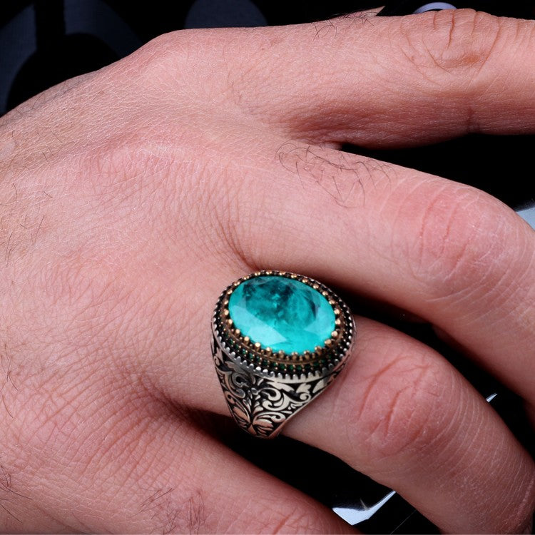 Anneau d'hommes avec paraiba pierre - 925 argent sterling