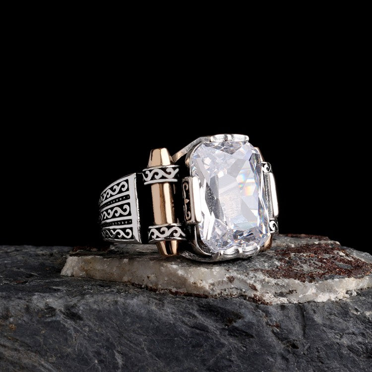 Anneau d'hommes avec zircone blanche - 925 Silver Silver