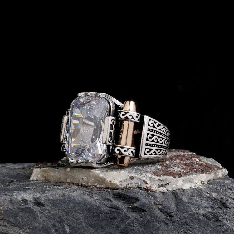Anneau d'hommes avec zircone blanche - 925 Silver Silver