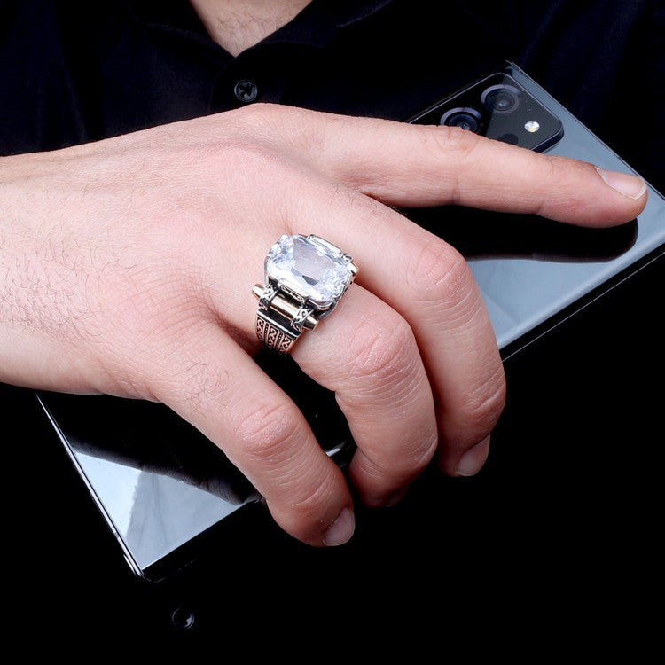 Anneau d'hommes avec zircone blanche - 925 Silver Silver