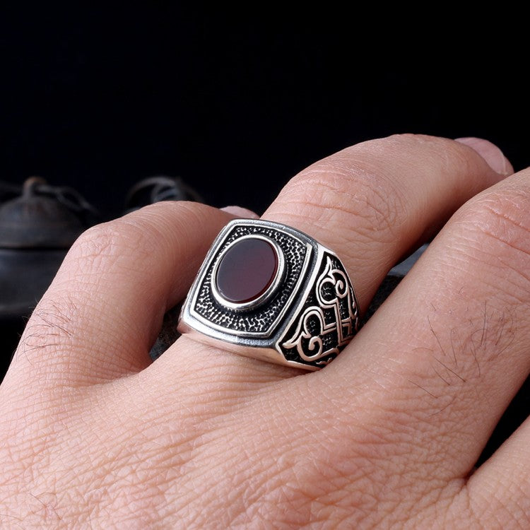 Anneau de Silver Men avec de la pierre d'agate