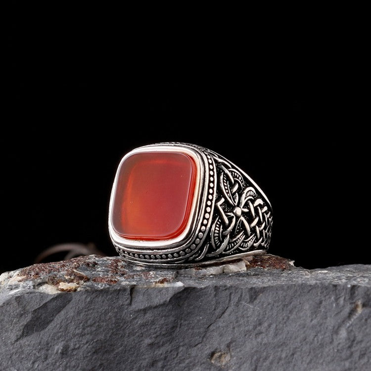 Anneau de Silver Men avec de la pierre d'agate