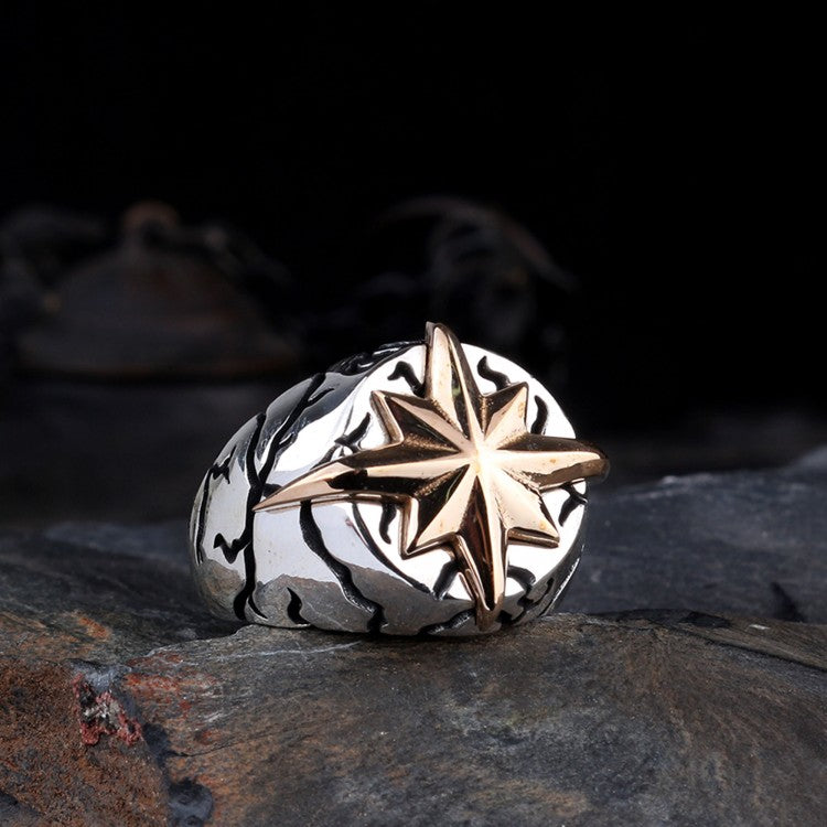 Anneau d'hommes avec une étoile de boussole de 925 argent sterling
