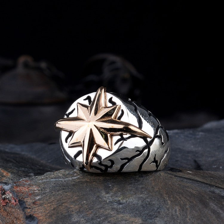 Anneau d'hommes avec une étoile de boussole de 925 argent sterling