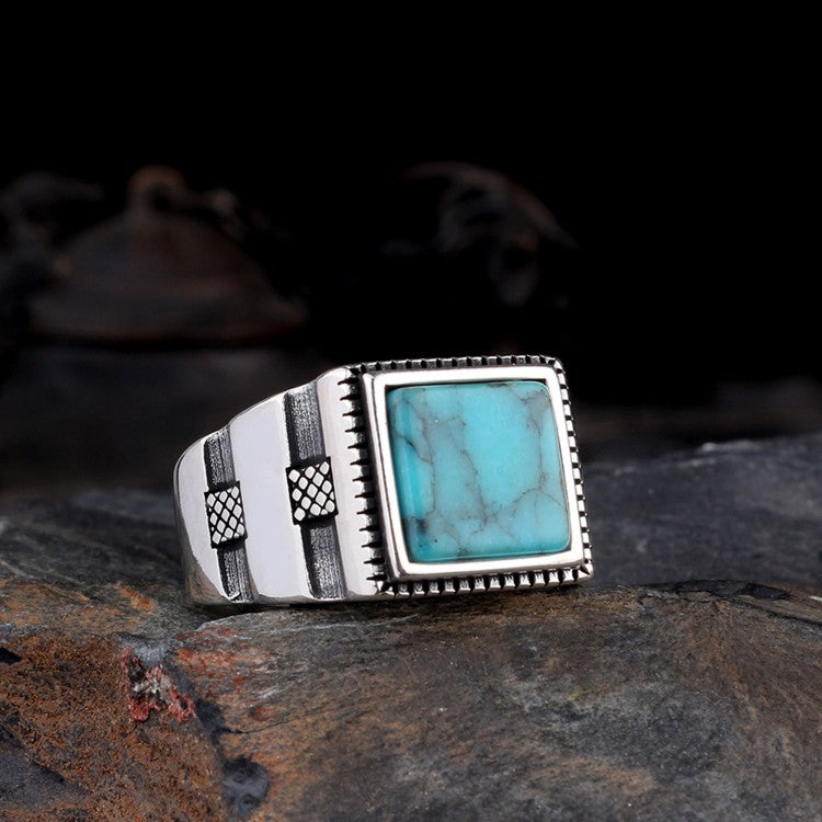 925 Anneau d'hommes en argent sterling avec pierre turquoise