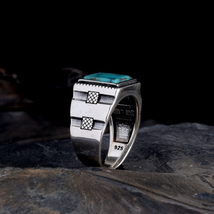 925 Anneau d'hommes en argent sterling avec pierre turquoise