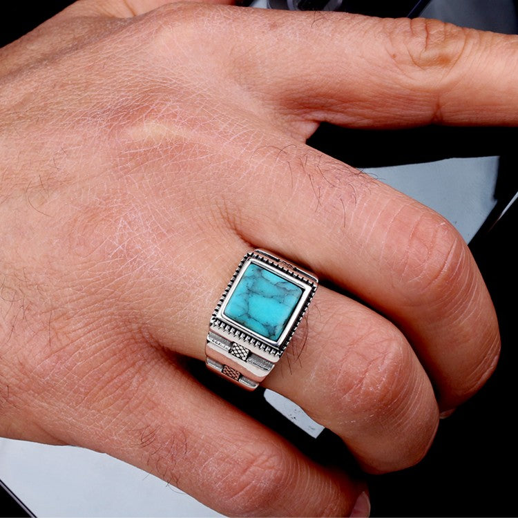 925 Anneau d'hommes en argent sterling avec pierre turquoise