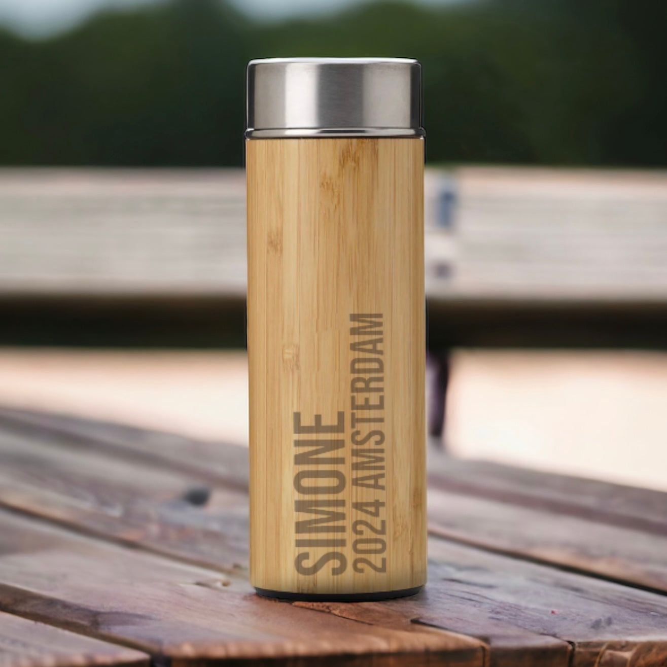 Bouteille thermos/tasse thermos en bambou de 360 ml avec texte