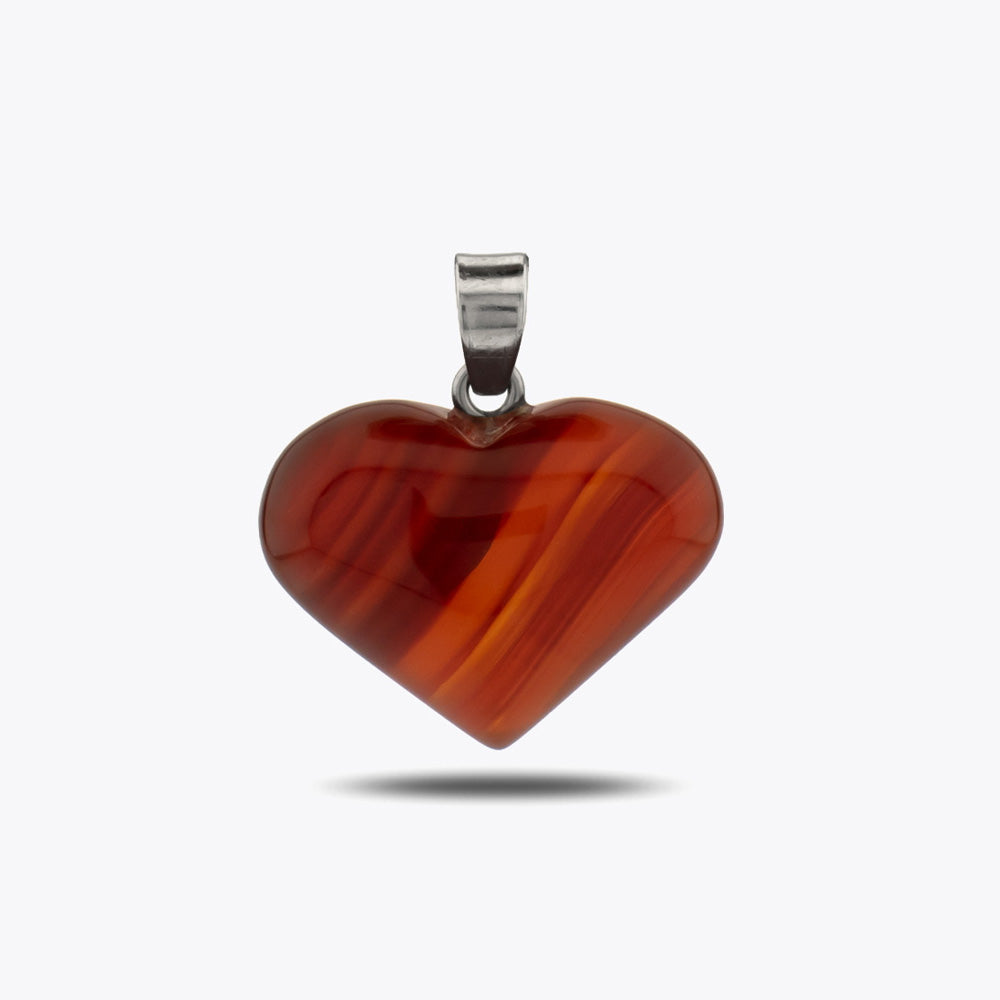 Pendentif coeur en agate rouge avec chaîne