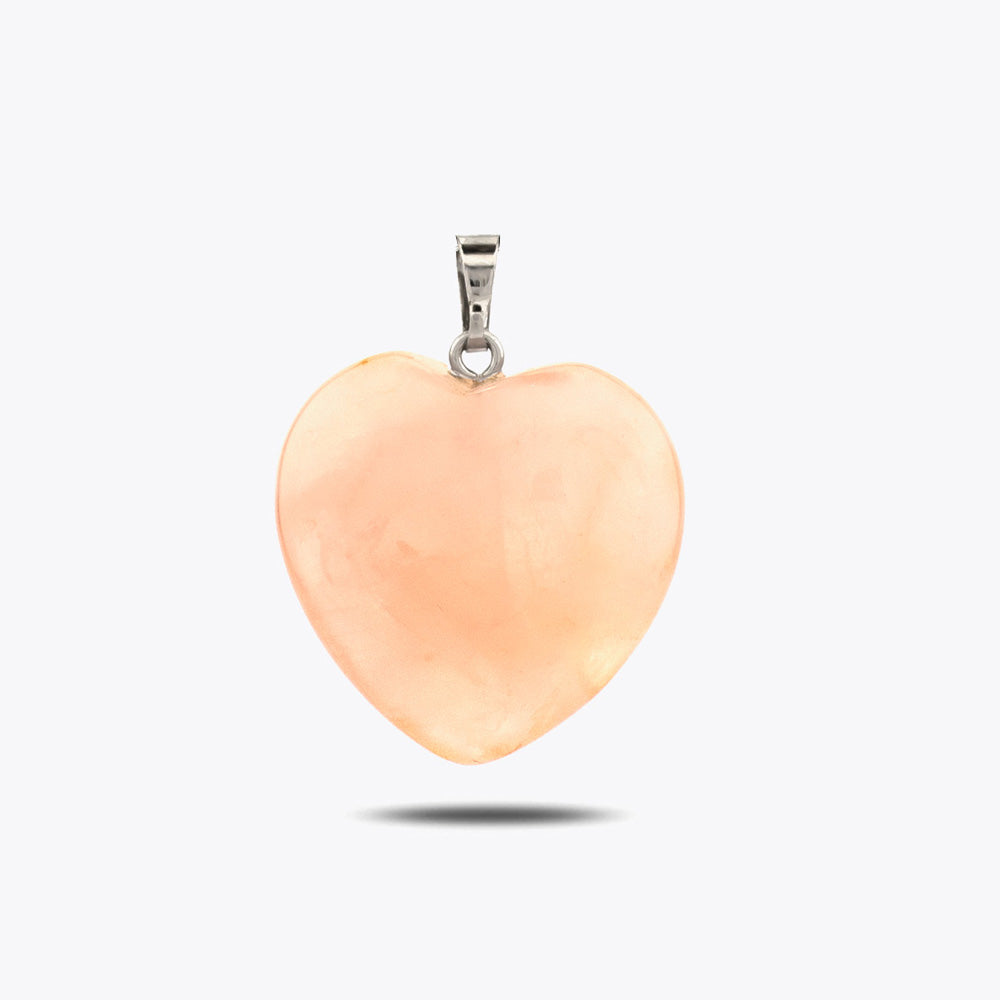 Pendentif coeur en quartz rose avec chaîne