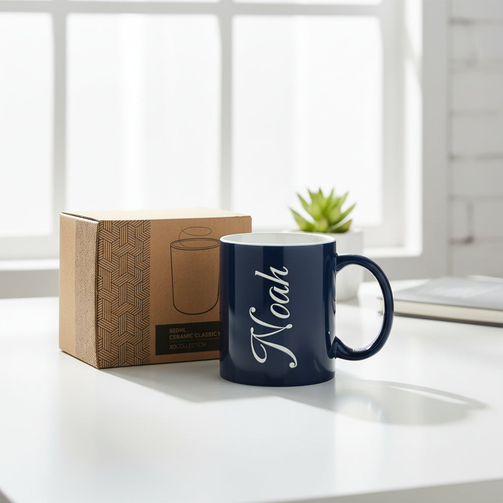 Mug classique en céramique avec texte 2 - bleu foncé
