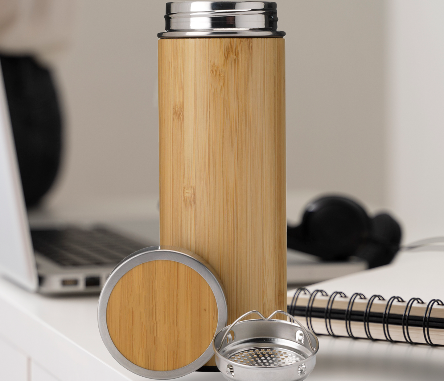 Bouteille thermos/tasse thermos en bambou de 360 ml avec texte
