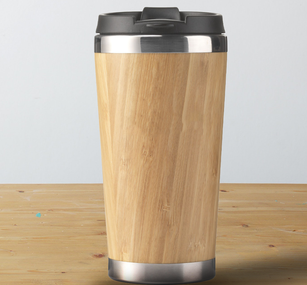 Tasse thermos en bambou de 450 ml avec texte