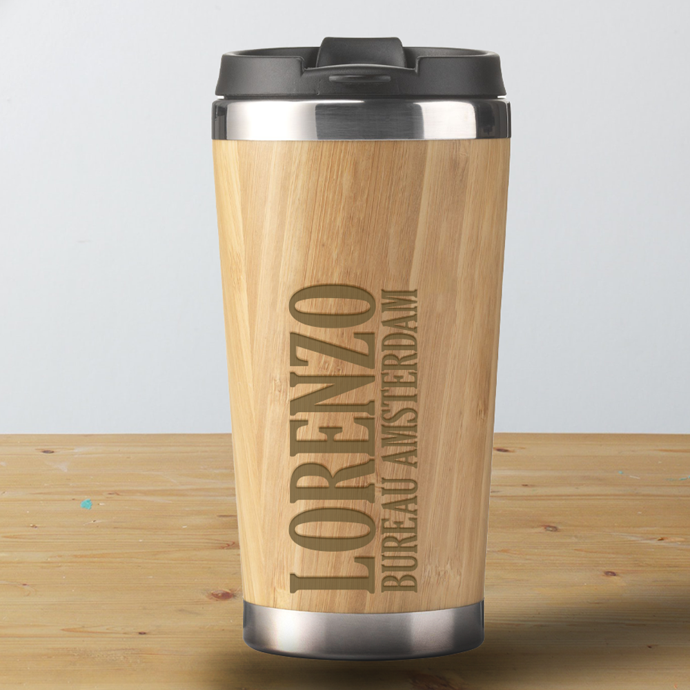 Tasse thermos en bambou de 450 ml avec texte