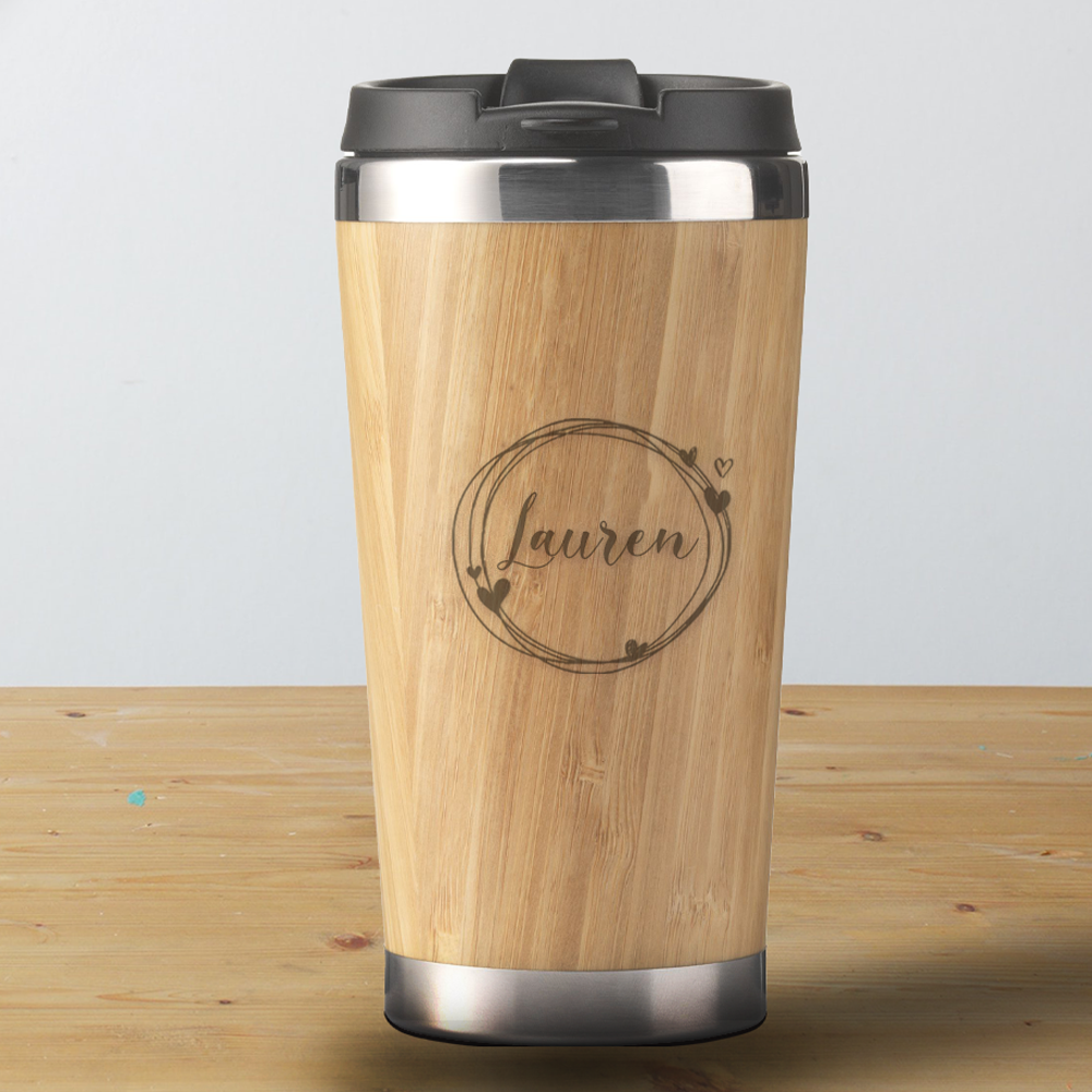 Tasse thermos en bambou de 450 ml avec texte