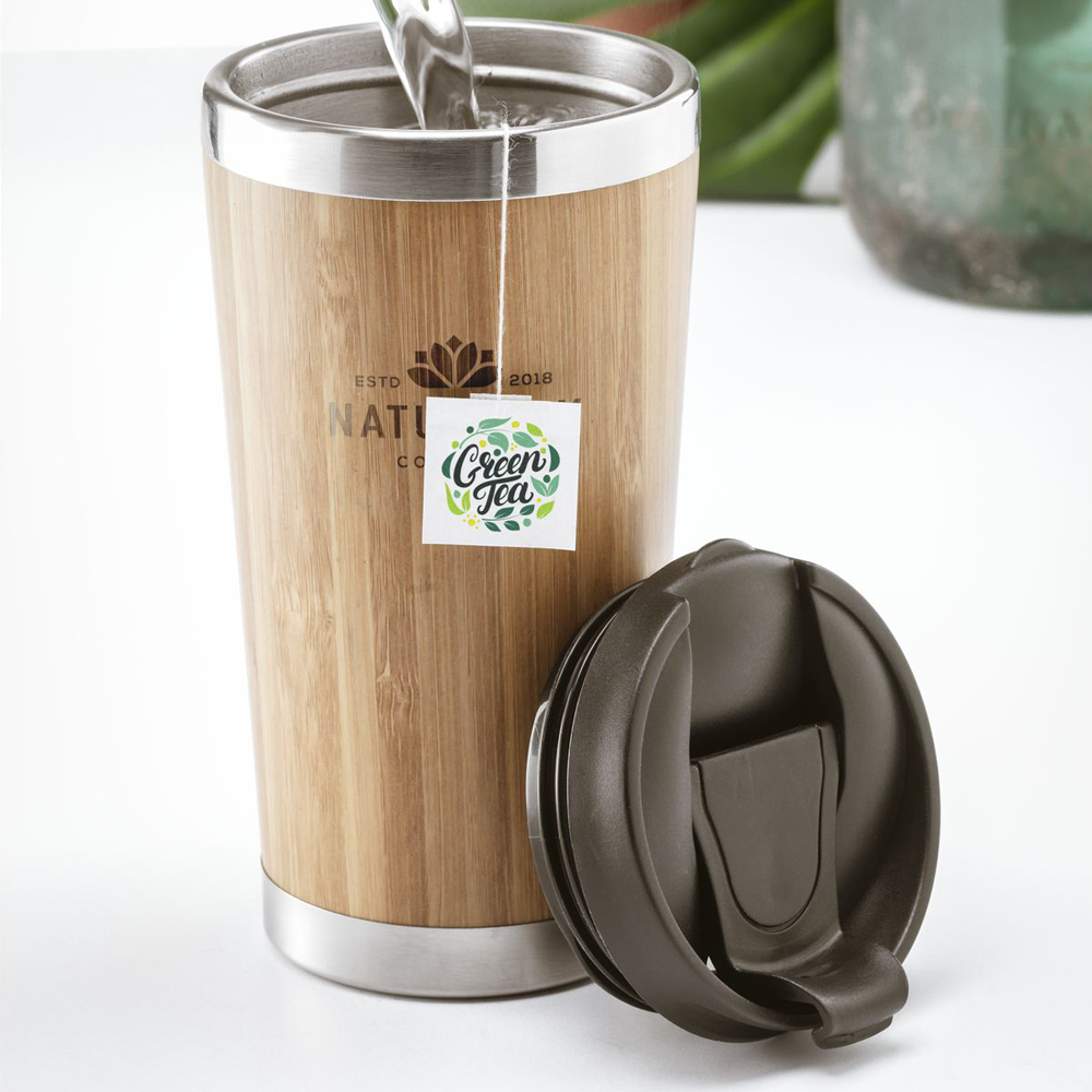 Tasse thermos en bambou de 450 ml avec texte