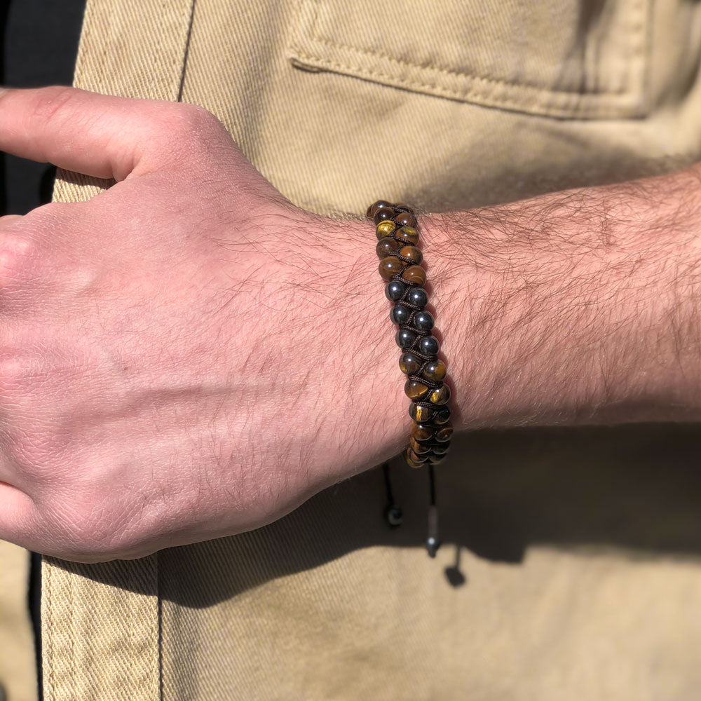 By LYDIAN Bracelet Homme Oeil de Tigre et Hématite ARLB-25