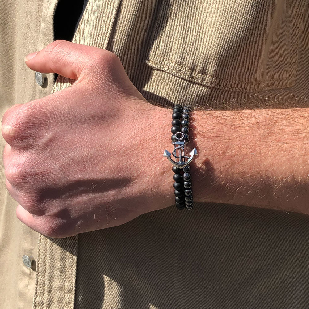 Bracelet Ancre Obsidienne et Hématite ARLB-29
