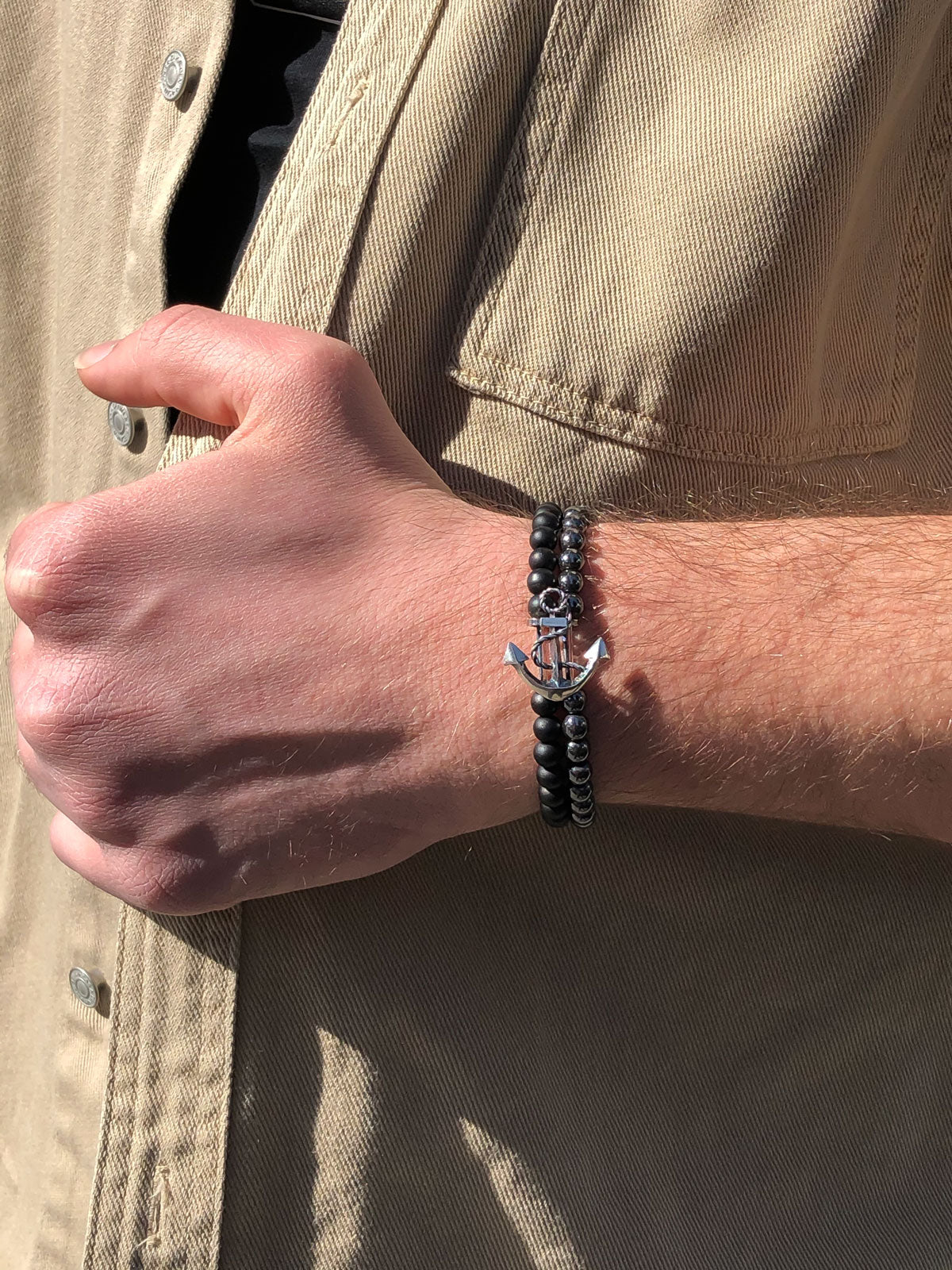 Bracelet Ancre Obsidienne et Hématite ARLB-29