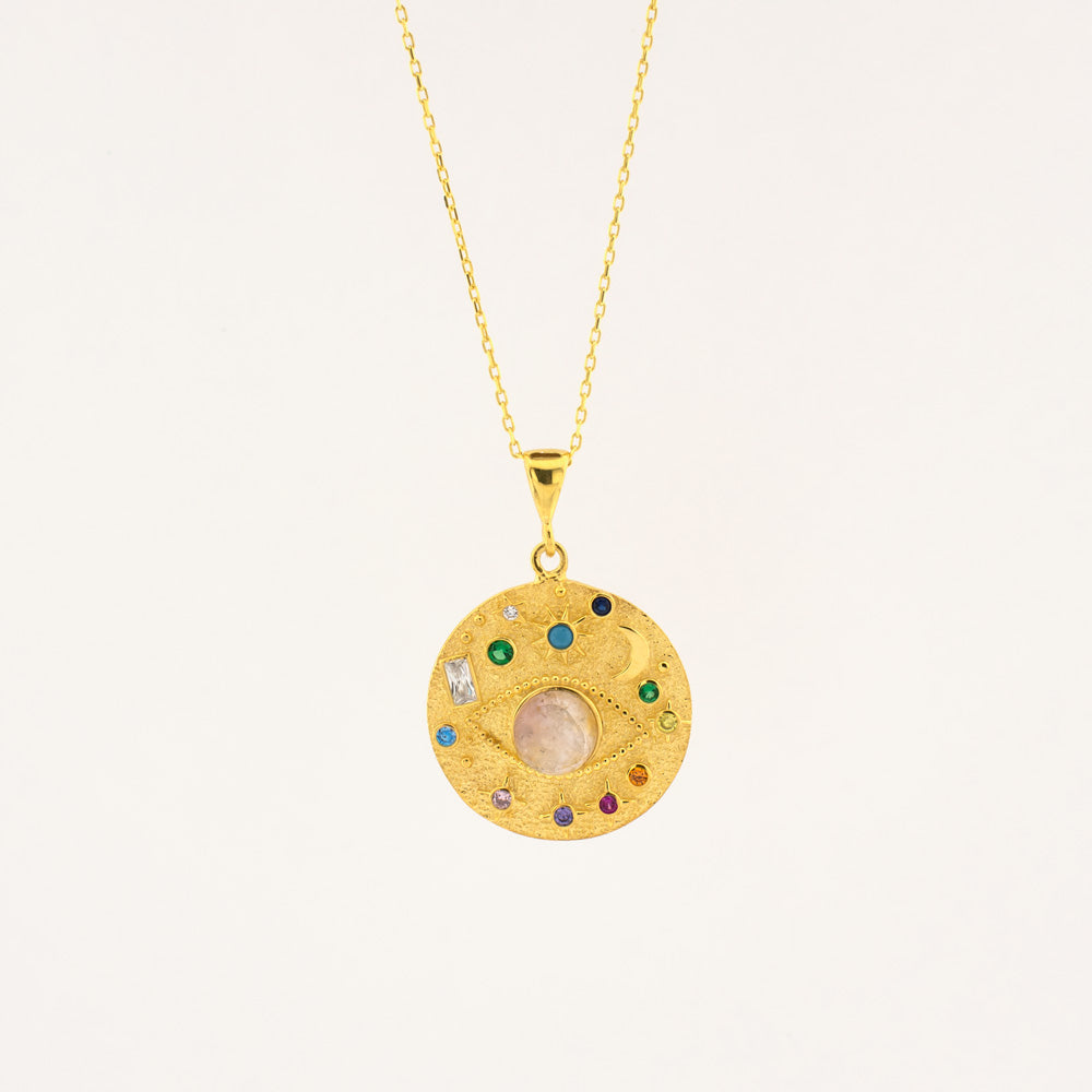 Soleil Lune avec Médaillon Oeil - pendentif chaîne