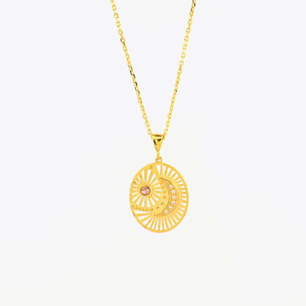 Collier en argent avec pendentif lune et soleil