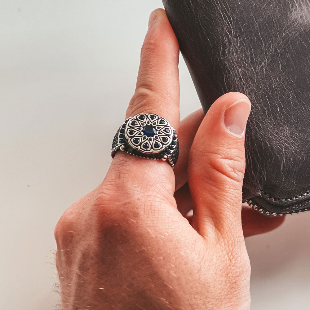 Bague en argent avec pierre saphir zircone BLKR21-01