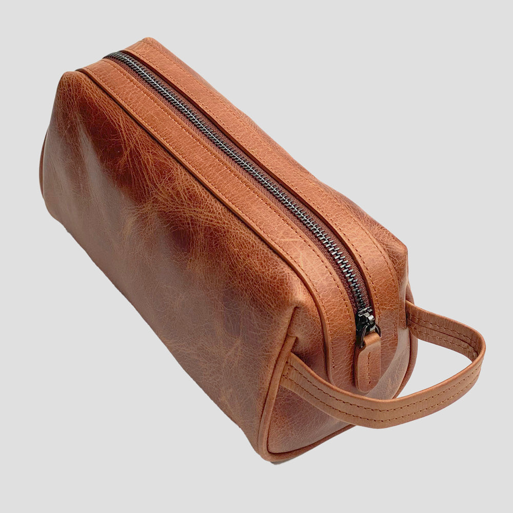 Trousse de toilette en cuir - Marron
